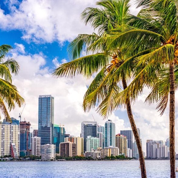 Miami landscape, popular destination for private aircraft charter