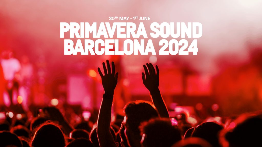 People dancing at Primavera Sound banner in Barcelona 2024